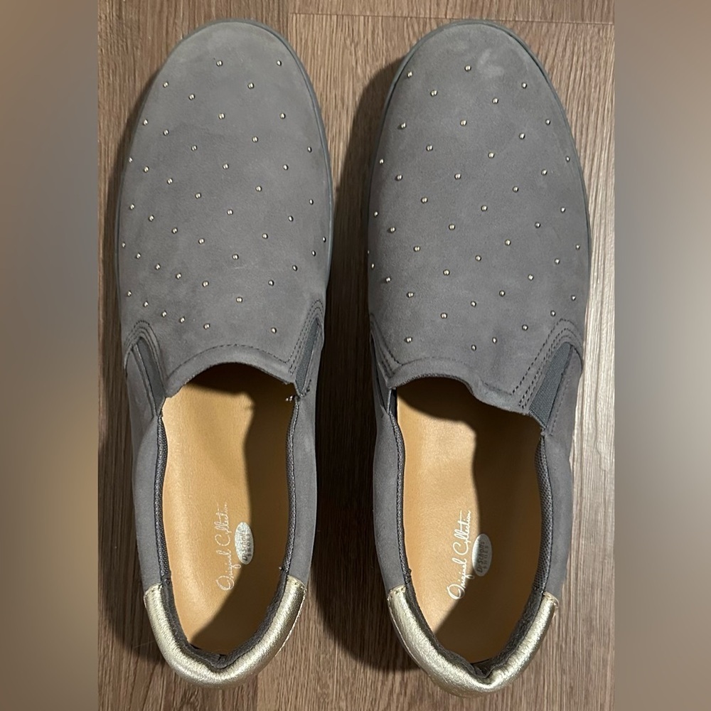 Dr. Scholl's Women's Gray/Gold Studded Slip-On Flats US 11 M - Picture 2 of 13